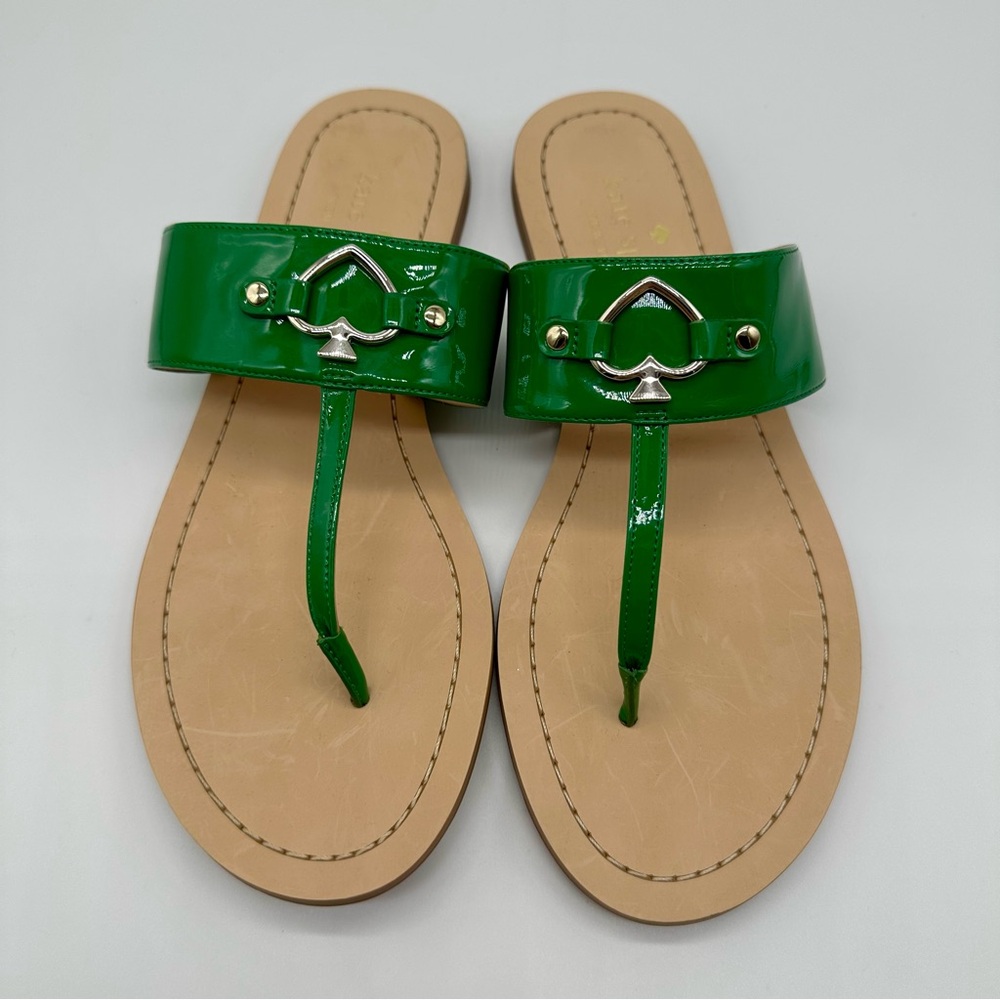 Kate Spade Cassis Patent Green Heart Thong Sandals Size 9 - Picture 5 of 10